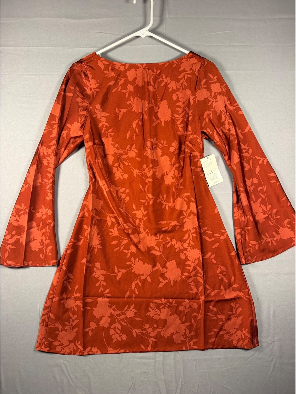A New Day Women's Floral Satin Cutout Dress, Size Small, Rust Orange